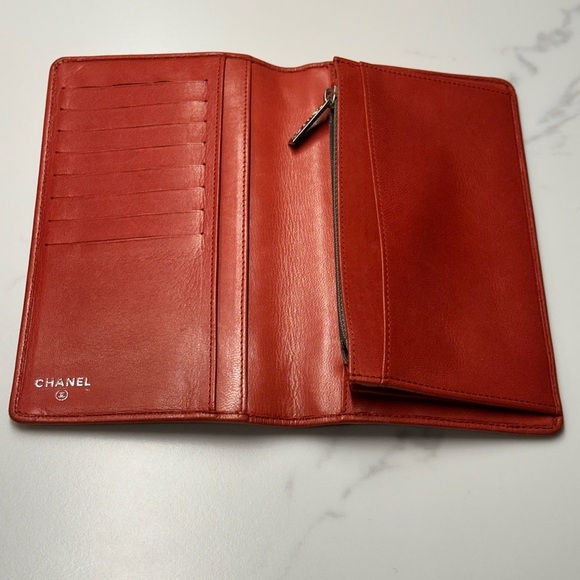 🔥🔥🔥Chanel Vintage Orange Red Leather Wallet + Box + COA - Picture 8 of 14
